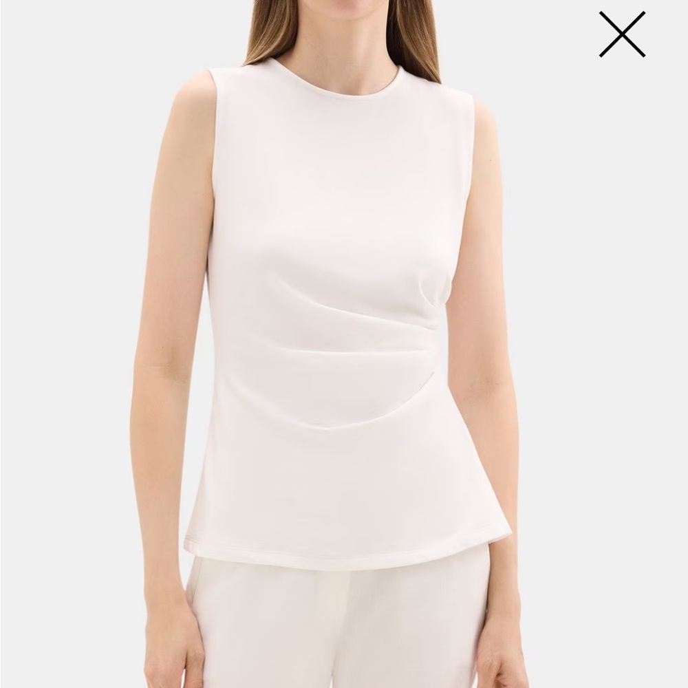 NWT Theory White Sleeveless Ruched Tank - Stretch Modal Cotton